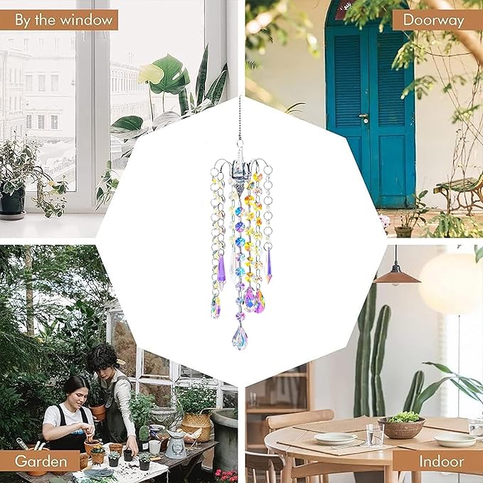 Crystal Sun Catcher Hanging Suncatchers Crystal Prisms Wind Chime Room Decor for Garden Home Windows Decoration (Colored Chandelier)