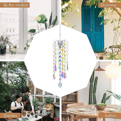 Crystal Sun Catcher Hanging Suncatchers Crystal Prisms Wind Chime Room Decor for Garden Home Windows Decoration (Colored Chandelier)