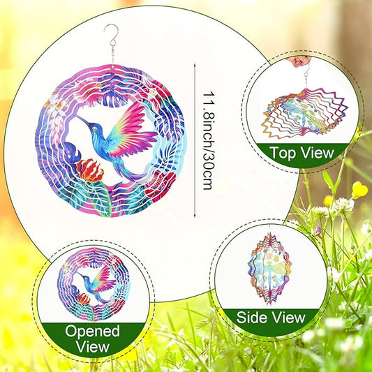 3 Pack Stainless Steel Wind Spinner Butterfly Dragonfly Hummingbird for Yard and Garden 12 Inch 3D Metal Wind Spinner Hanging Outdoor Porch Decor Art Kinetic Sculptures for Indoor Outdoor Decorations