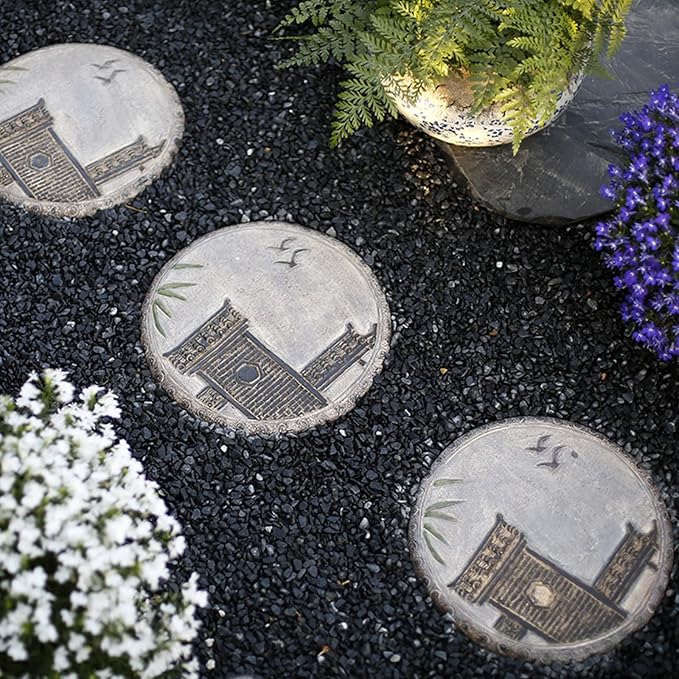 Garden Stepping Stones, Classical Chinese Flower Carving, Decorative Walkway Stepping Stones for Outdoor Garden Flowerbed & Lawn Yard Pathway (Color : B(6Pcs))