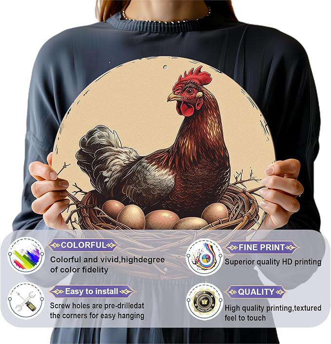 Chicken Coop Hen Vintage Metal Tin Sign Chicken Wreath Wall Decor Kitchen Farmhouse Outdoor Chicken Decor For Chicken Lovers Chicken House Decor 12 Inch