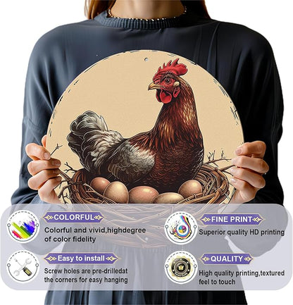 Chicken Coop Hen Vintage Metal Tin Sign Chicken Wreath Wall Decor Kitchen Farmhouse Outdoor Chicken Decor For Chicken Lovers Chicken House Decor 12 Inch