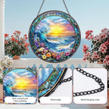 Rngmsi Stained Glass Window Hanging, 7.8″ Clouds and Sea Waves Sun Catchers with Hook Indoor Window Decor, Decorative Suncatchers Hanging Ornaments Home Garden Art Gift for Housewarming