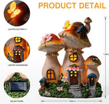 Candieslife Solar Garden Statue Lights Mushroom Mothers Day Decorations Fairy House Figurine Lights, Outdoor Memorial Garden Ornaments Waterproof Decoration for Outside Patio Yard Lawn Decor