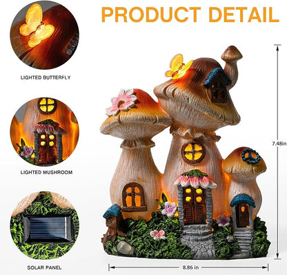 Candieslife Solar Garden Statue Lights Mushroom Mothers Day Decorations Fairy House Figurine Lights, Outdoor Memorial Garden Ornaments Waterproof Decoration for Outside Patio Yard Lawn Decor
