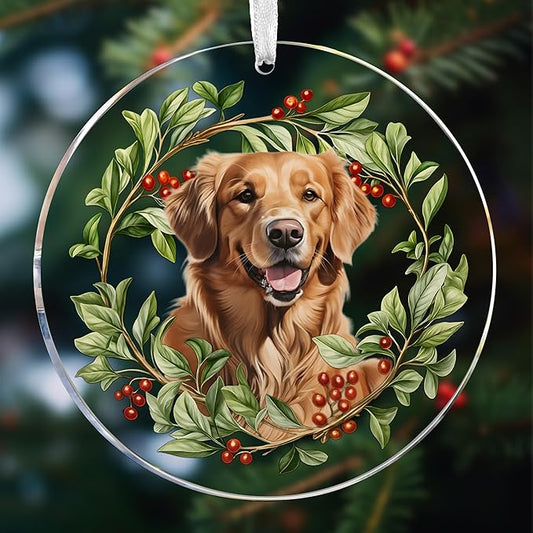 Colorful Dogs Acrylic Suncatcher Ornament for Window Decor, Acrylic Suncatcher Window Hanging Decor, Dog Lovers Gifts for Women, Dogs Christmas Ornaments for Tree Hanging (Golden Retriever)