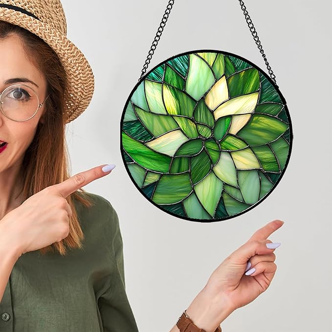 Stained Glass Window Hanging - Ireland Green Suncatcher for Doors Garden Patio Sun Catchers Decor Mother's St. Patrick's Day Birthday for Women Men Mom Nana Friend 9.8 in