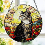 Stained Glass Window Hanging, 8 Inch Tabby Cat Suncatcher, Sun Catchers Indoor Window Ornaments, Suncatchers for Windows Hanging, Spring Home Garden Decor Panel Cat Lovers Gifts for Mom Grandma Wife