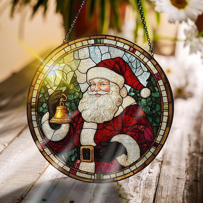 Bimkole Christmas Stained Glass Suncatcher Window Hanging - Santa Claus Indoor Window or Doorway Decoration - Handmade Sun Catcher Decor for Garden Home Christmas & Birthday Gifts 7.87x7.87 Inch