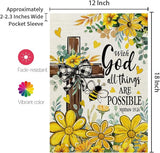 CROWNED BEAUTY Summer Garden Flag Floral Cross God 12x18 Inch Double Sided Small Yellow Seasonal Holiday Decoration for Outside Yard