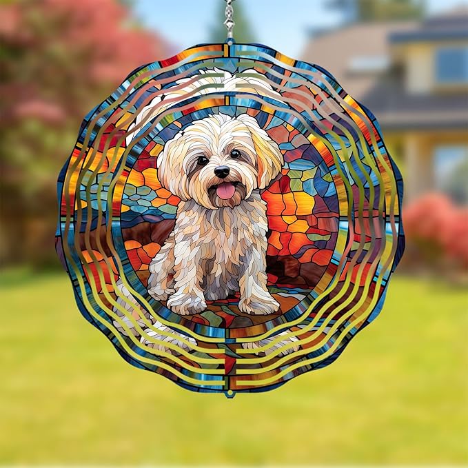 Maltese Dog Wind Spinner Pet Dog Memorial Gifts, Vibrant 3D Kinetic Aluminum Metal Yard Art, Loss of Dogs Sympathy Gifts, Hanging Outdoor Garden Decor, 8" Wind Sculptures for Patio, Porch (Maltese5)