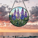 Stained Glass Window Hanging - Purple Delphinium Birth Flower Suncatcher for Door Garden Patio Sun Catchers Decor Christmas Mother's Day Birthday Gifts for Women Mom Nana Friend 9.8 in