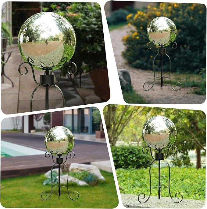 VCUTEKA Gazing Ball, 10" Stainless Steel Mirror Ball Reflective Garden Sphere, Gazing Globe for Home Garden Patio Lawn Outdoor and Indoor Decorative, Silver