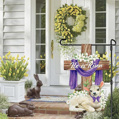 He is Risen Easter Decorations Cross Garden Banner Double-Sided Printed Flag Sheep Yard Flags Bunting Outdoor House Yard Rise Christian Jesus Lily Flowers Spring Seasonal Decoration