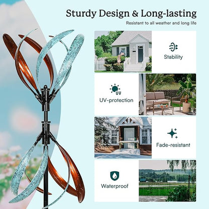 Wind Spinners Outdoor – Metal Large Wind Spinner with Stake for Yard and Garden, Garden Wind Sculptures & Spinners, Ideal Gift for Family (13'' W x 70.5'' H)