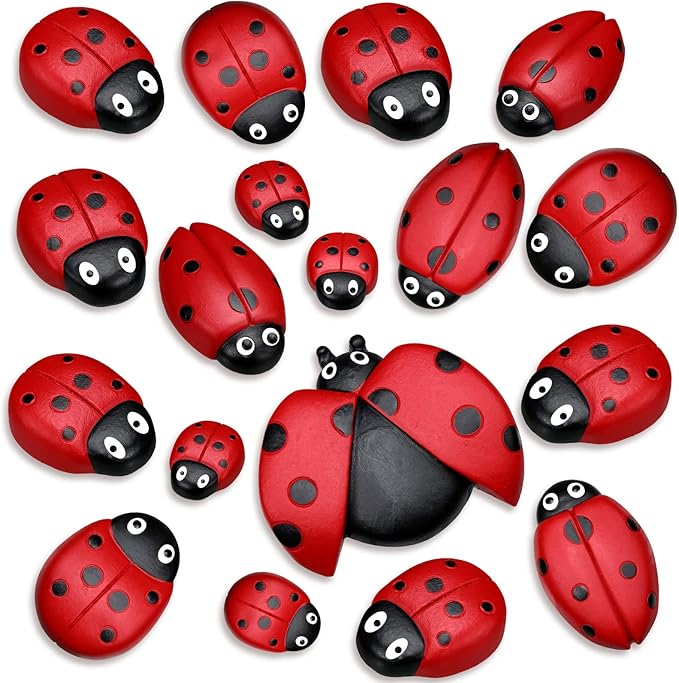 Gerrii 18 Pcs Small Resin Ladybugs Garden Decor Stones Holiday Ladybug Garden Yard Decorations Outdoor 4 Size Mom Gifts Lady Bugs Yard Decorations