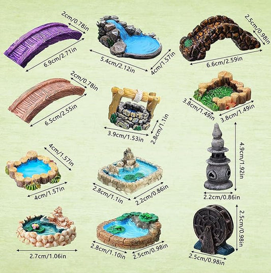 Stone Bridge Miniature Fairy Garden Accessories,Miniature Pond Lawn Garden Ornament Figurines, Mini Lighthouse Water Well Bridge Figurines, Micro Landscape Ornaments for Garden DIY Kit Statues