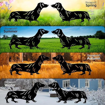 Dachshund Metal Garden Stakes Decor - 2 Pack Realistic Dog Statues for Outdoor, Lawn & Patio - Weatherproof Animal Silhouette Yard Ornaments，Unique Dachshund Gifts for Dog Lovers