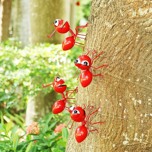 Cruis Cuka Metal Yard Art Garden Decorative Cute Ant Outdoor Wall Sculptures - Set of 4 Red