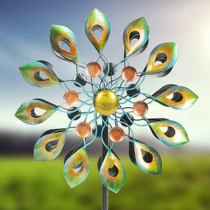 DIBIEECN 78 Inch Big Peacock Kinetic Wind Spinners with Garden Stake, Metal Sculpture Decorations, Outdoor Windmill, Dual Direction for Yard Art, Lawn Decor, Idea Gifts