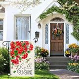 Baccessor Spring Garden Flag 12.5 x 18 Inch, Red Geranium Floral Double Sided Burlap Welcome Small Yard Flag Seasonal Holiday Lawn Proch Outdoor Outside Decor