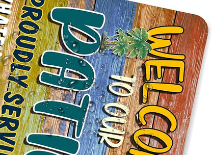 Welcome Patio Bar Signs For Home Porch Bar Wall Decor Beach Bar Decorations For Backyard Tiki Bar Hot Tub Poster Tin Sign 8x12 Inch