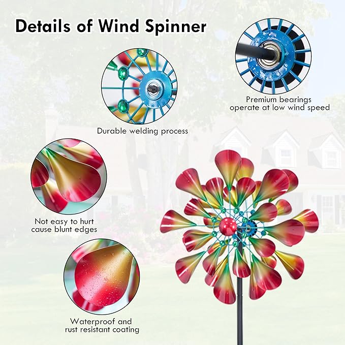 360° Outdoor Wind Spinner 75" Height Large Two-Way Wind Sculpture with Metal Shake for Patio, Lawn, Garden & Yard Decor