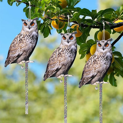 Hanging Flat Fake Owl to Keep Pigeon Away from Balcony 2PCS Garden Owls with Reflective Tape Plastic Owl to Scare Woodpecker Squirrel for Tree Outdoor House Patio Porch Front Porch Decor