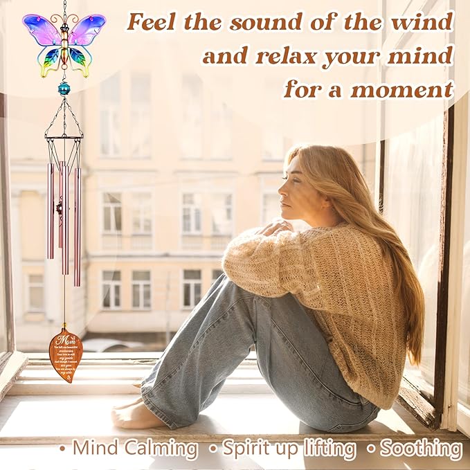 Butterfly Sympathy Wind Chimes for Loss of Mom,Memorial Gifts for Loss of Mom,Loss of Mother Sympathy Gifts,Bereavement Gift Ideas,Windchimes Outdoors