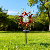 Solar Lights Outdoor Waterproof Red Sun Metal Crackle Glass Stake Decorative for Outside,Yard,Lawn,Patio,Walkway Mothers'Day Gifts Mom Grandma Garden Lover