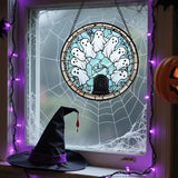 Stained Glass Window Hanging - Halloween Decorations Ghosts Tombstones Suncatcher for Doors Garden Indoor Spooky Funny Sun Catchers Gothic Decor Horror Gifts for Women Men Friend 7.8 in