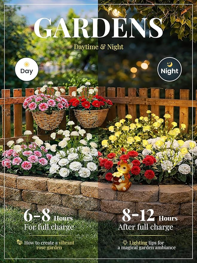 GIGALUMI Solar Lights Outdoor for Garden Decor, 4 Pack Solar Flower Lights Waterproof, 2 Lighting Modes 28 Carnations for Pathway,Yard, Patio Decoration, Gardening Gifts for Women (White)