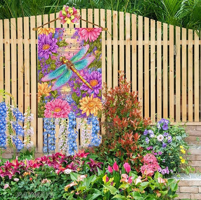 Spring Dragonfly House Flag 28 x 40 Double Sided Outside, Large Floral Flowers Yard Outdoor Flag for Summer Holiday Yard Porch Decor
