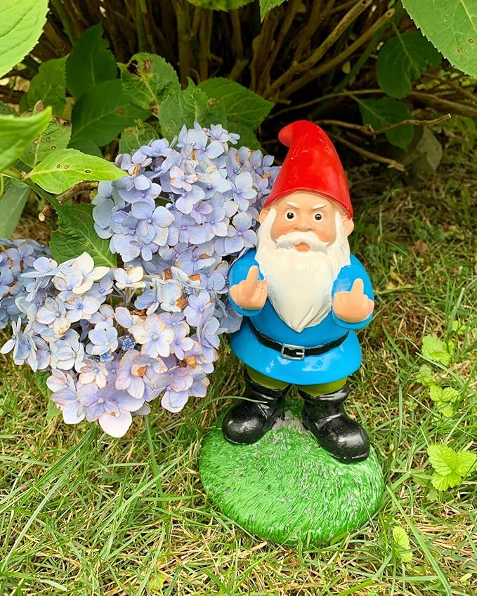 Gnometastic Middle Finger Gnome Statue 8.5in, The Original Double Bird Funny Garden Gnomes Statues Outdoor Decorations for Yard, Patio and Lawn Ornaments