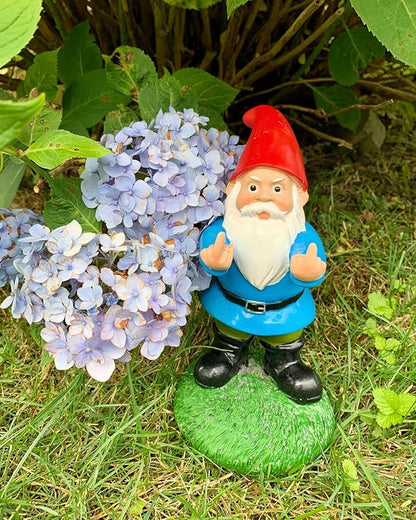 Gnometastic Middle Finger Gnome Statue 8.5in, The Original Double Bird Funny Garden Gnomes Statues Outdoor Decorations for Yard, Patio and Lawn Ornaments