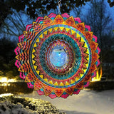 FONMY Solar Wind Spinner Mandala Flame 3D Stainless Steel Hanging Wind Spinners Worth Gift Christmas Decoration Indoor/Outdoor Garden Décor Kinetic Yard Art 12 Inches Multi Red Wind Sculpture