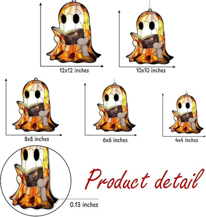Spooky Cute Ghost Acrylic Suncatcher, Boho Suncatchers for Window Hanging Ornament, Stained Glass Effect Indoor Outdoor Garden Decor for Mother's Day, Mom, Grandma, Wife, Women