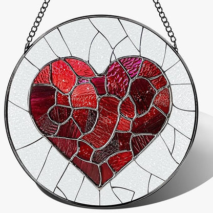 Stained Glass Window Hanging - 8 in Heart Suncatcher - Romantic Decor Love Gift - Gifts for Valentine's Day, Mother's Day, Christmas, Anniversary, Birthday - Gifts for Girlfriend, Couple, Wife, Her