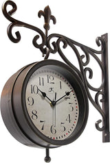 Infinity Instruments Beauregard 8 inch Outdoor Clock Thermometer Combo for Patio Porch Garden Outdoor Decorative Double-Sided Resin Clock Thermometer Wall Hanging with Bracket