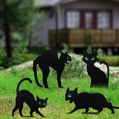 JOYIN 4 Pcs Halloween Black Cat Silhouette Yard Signs with Stakes, Halloween Decorations Outdoor, Halloween Yard Lawn Garden Sign for Family Home Front Yard Party Decor