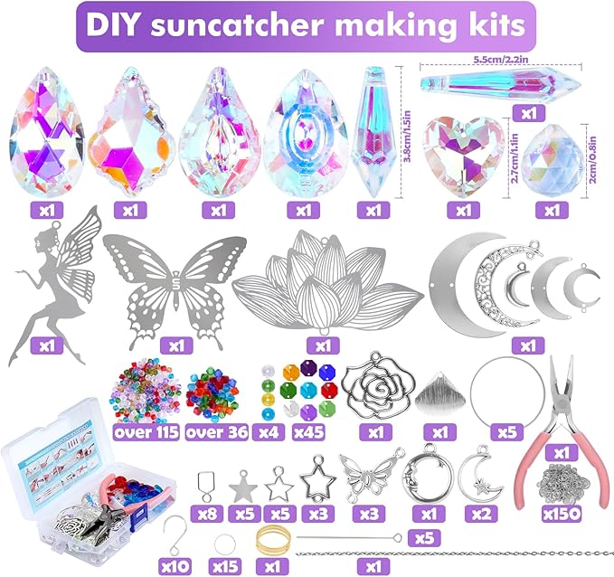 JYNTERPLAY 434Pcs Sun Catchers DIY Making Kit for Adults Arts and Crafts Crystal Suncatcher Hanging Prism Rainbow Maker for Indoor Window Garden Christmas Decor Fairy Lotus