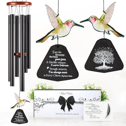 32 Inch Hummingbird Memorial Wind Chimes Outdoor, Sympathy Gifts for Loss of Loved One, Memorial Gifts for Loss of Mom, Sympathy Wind Chimes for Mother, Father, Brother, Sister