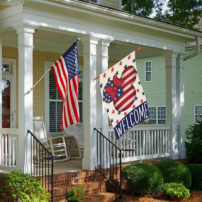 Welcome 4th of July House Flags for Outdoor Decoration, Patriotic Air Balloon Stars Large Yard Flag,Decorative 250th America Years Anniversary Decor for Summer Outside,28x40 Inch Vertical Double Sided