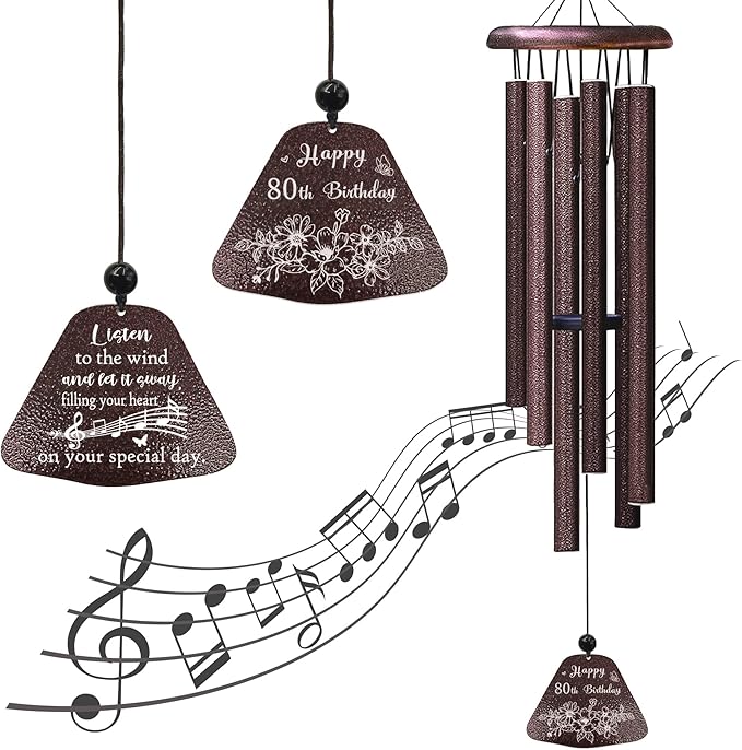80th Birthday Gifts for Women/Men, 80th Birthday Decorations 32” Wind Chimes Outside, 80 Year Old/1946 Bday Gifts for Men/Women