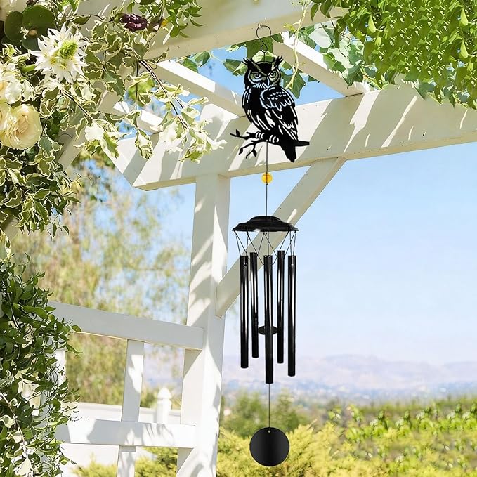 Owl Wind Chimes for Outside - Owls Windchimes Outdoors Metal Sympathy Owl Gifts for Women Mom Grandma Friend, Owls Wind Chime Outdoor Garden Patio Porch Balcony Decor (Black)