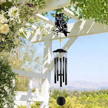 Owl Wind Chimes for Outside - Owls Windchimes Outdoors Metal Sympathy Owl Gifts for Women Mom Grandma Friend, Owls Wind Chime Outdoor Garden Patio Porch Balcony Decor (Black)