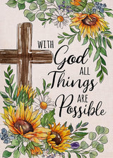 With God All Things Are Possible Christian Decorative Garden Flag, Religious Cross Sunflower Spring Summer Easter Yard Outside Decorations, Inspirational Fall Outdoor Small Home Decor 12 x 18