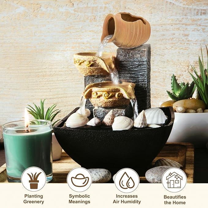 M METERXITY Ceramic Garden Fountain Spitter, Clay Pot Ecological Tank for Pond/Backyard Water Feature/Cave Waterfall/Landscaping, DIY Water Flow Jar Hydroponic Vase [5.5in, Classic Yellow]