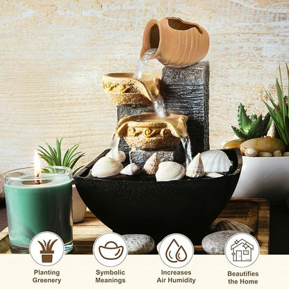 M METERXITY Ceramic Garden Fountain Spitter, Clay Pot Ecological Tank for Pond/Backyard Water Feature/Cave Waterfall/Landscaping, DIY Water Flow Jar Hydroponic Vase [5.5in, Classic Yellow]