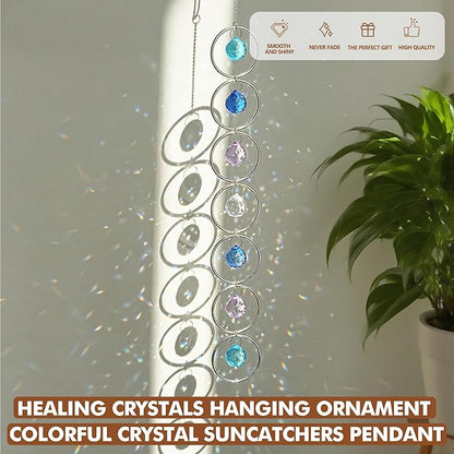 7 Chakra Crystal Suncatcher Pendant Strand with 7 Colored 2Inch Crystal Balls and Gold Loops for ndoor Outdoor Home Garden Decor Birthday Gift